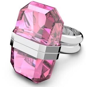 Swarovski Lucent Pink Crystal Magnetic Cocktail Ring Silver Tone Size 54 US 7